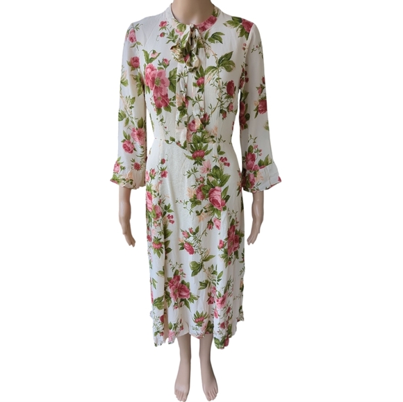 NWOT Reformation Castel Floral Tie Neck Midi Dress – Cottagecore Prairie – 8 - Picture 4 of 13